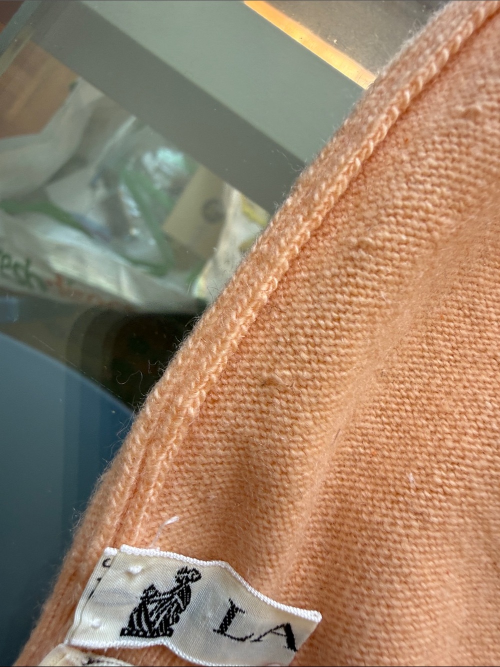 Vintage Lanvin Scottish Cashmere Sweater with Dolman 3/4 Sleeve. Navy/Peach. - Picture 4 of 10